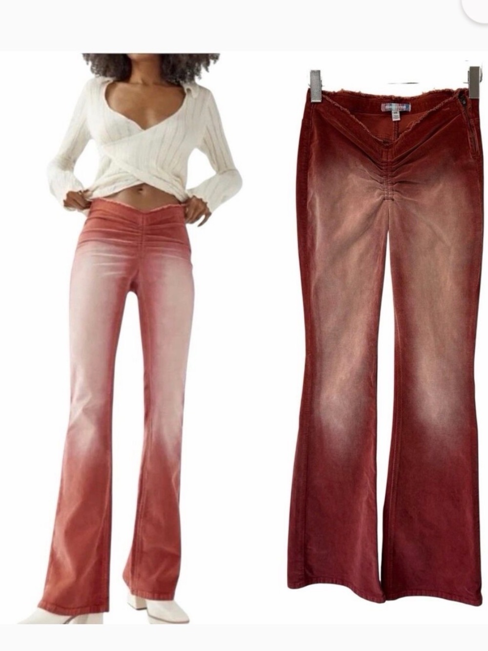 Ruched V Front Cord Flare pants